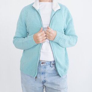 Vintage Croft & Barrow Teal Knit Zip Up Cardigan Sweater M